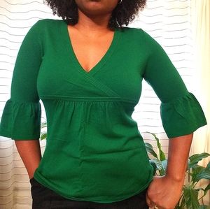 LN Ann Taylor LOFT Green V-Neck Princess Sweater